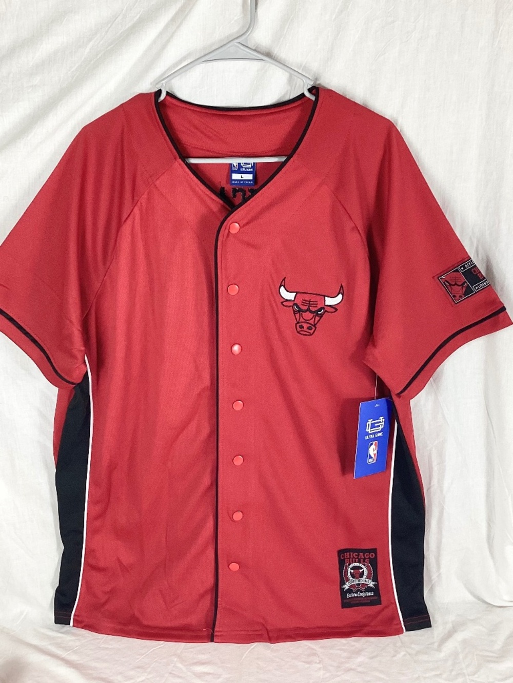 NBA Chicago Bulls Button Front Jersey Mens L Red Embroidered Ultra Game NEW